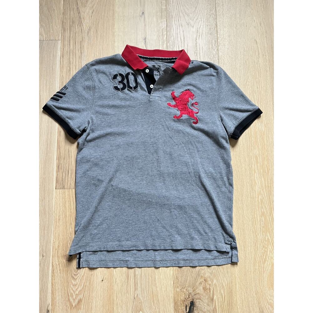Vintage Y2K Men's Express Polo Shirt L Red Lion Crest Short Sleeve Embroidered